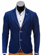 Sacou pentru barbati, bleu, casual, slim fit, cu buzunare aplicate, elegant, inchidere doi nasturi - M81 foto