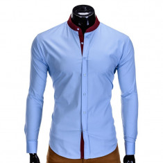 Camasa pentru barbati, albastru, tunica, casual, slim fit, guler visiniu - k308 foto