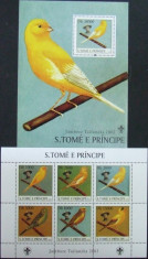 S TOME E PRINCIPE - PASARI, CERCETASI,.... 2003, 1 M/SH + 1 S/S, NEOB. - STP 60 foto