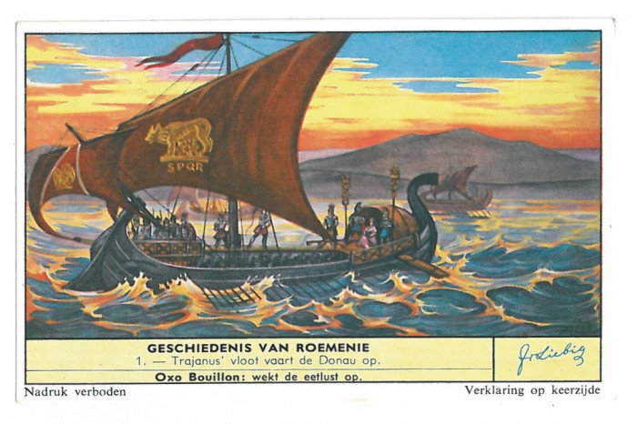 4160 - Publicity, Emperor TRAIAN passing the Danube - old mini postcard (11/7cm)