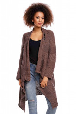 Pulover pentru femei, tricotat, lung, asimetric, maro, stil cardigan - 30049 foto