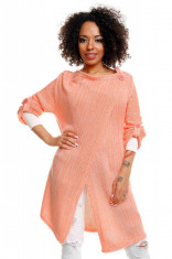 Pulover pentru femei, tricotat, lung, asimetric, somon. stil cardigan - 30041 foto