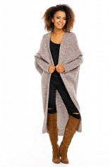 Pulover pentru femei, tricotat, lung, asimetric, cappuccino, stil cardigan - 30053C foto