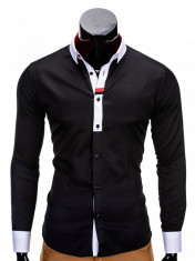 Camasa pentru barbati, negru, cu guler, slim fit, elastica, bumbac - K166 foto