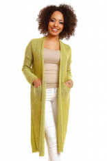 Pulover pentru femei, tricotat, lung, asimetric, verde, stil cardigan - 30048 foto
