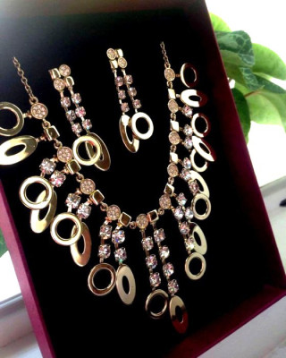 Set bijuterii AQA-colier+cercei-placat cu Aur 18k si Swarovski-nunta foto