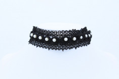 Colier Choker Black Lace &amp;amp; Pearls 3 foto