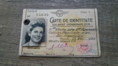 Carte de identitate salariat (pensionar) CFR/ 1949 foto