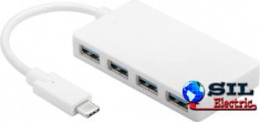 Adaptor multiport (4x USB3.0 A mama) - USB-C tata alb foto