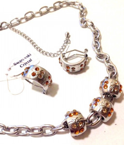 OFERTA- Set bijuterii-TIP Pandora(colier+cercei)charm-placat cu Aur 18k |  Okazii.ro