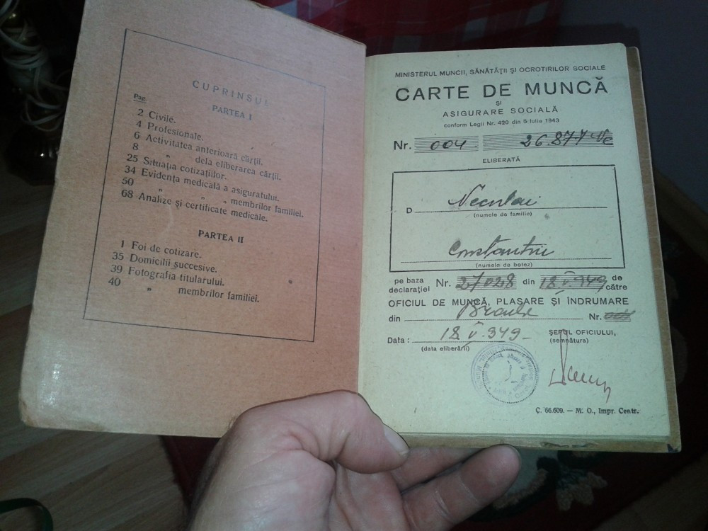 CARTE DE MUNCA VECHE | arhiva Okazii.ro