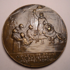 Medalie Societatea Tinerimea Romana Jubileul de 50 ani 1878 1928 Diametru 60 mm