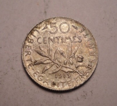 Franta 50 Centimes 1919 UNC foto