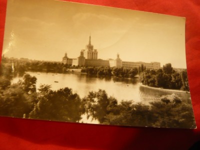 Ilustrata Bucuresti - Lacul Herastrau si Casa Scanteii , circulat 1963 foto