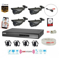 Kit complet 4 camere supraveghere exterior IP 2 megapixeli 30 m IR 36 led 2017 cu NVR Hikvision foto