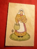 Ilustrata comica semnata - Femeie cu ulcior