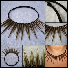 COLIER DAMA FLEXIBIL ACCESORII TEPI ALIAJ INOXIDABIL AURIU PATINAT MARGELE NEGRE foto