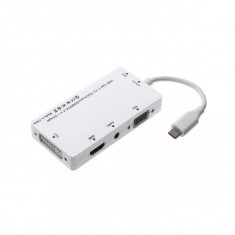 Cablu adaptor 3 in 1 USB 3.1 Type-C la HDMI/DVI/VGA cu audio si port incarcare retea, alb foto