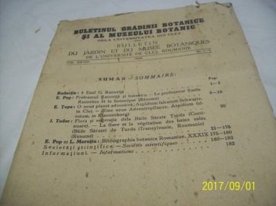 buletinul gradinii botanice si al muzeului bot-univ. din cluj-1948 foto