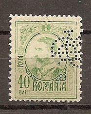 SD Romania 1908 LP66- Carol I gravate, 40 Bani, PERFIN &amp;quot;BCR&amp;quot; foto