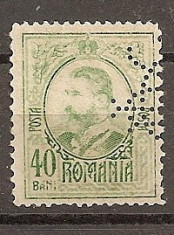 SD Romania 1908 LP66- Carol I gravate, 40 Bani, PERFIN &amp;quot;BCR&amp;quot; foto