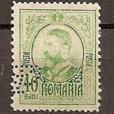 SD Romania 1908 LP66- Carol I gravate, 40 Bani, PERFIN "BCR"