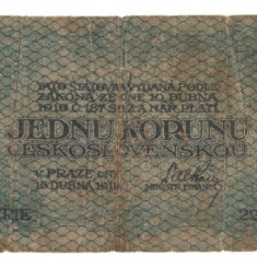 SV * Cehoslovacia JEDEN KORUN / 1 COROANA 1919