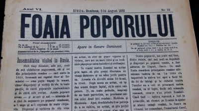 FOAIA POPORULUI - SIBIU 1898 - VIZITA REGELUI CAROL I IN RUSIA - RECLAME EPOCA foto