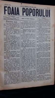 FOAIA POPORULUI - SIBIU 1898 - ANUL VI - NR 21 - 12 PAG. DISLOCATE DIN COLIGAT foto