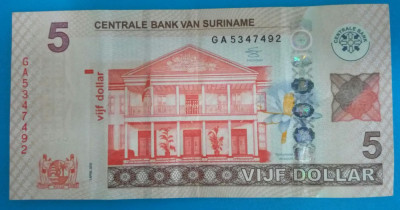 SV * Suriname 5 DOLLAR 2012 VF+ foto