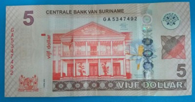 SV * Suriname 5 DOLLAR 2012 VF+ foto