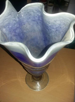 Vaza flori model antic,sticla Murano si foita cupru,vaza de colectie,32/18,super foto