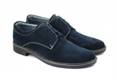Pantofi barbati piele naturala velur bleumarin casual-eleganti cu siret foto