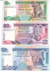 Bancnota Sri Lanka 10, 20 si 50 Rupii 2001 - P115a-117a UNC ( set 3 bancnote ) foto