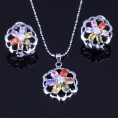 Bijuterii Colorful Topaz Flower Style 18K Gold foto