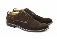 Pantofi barbati piele naturala velur maro casual-eleganti cu siret foto