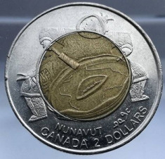 moneda comemorativa bimetalica 2 dolari dolars dollars 1999 Canada Nunavut foto