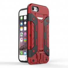 Carcasa protectie spate din plastic si gel TPU cu suport pentru card pentru iPhone 7 4.7 inch, rosie foto