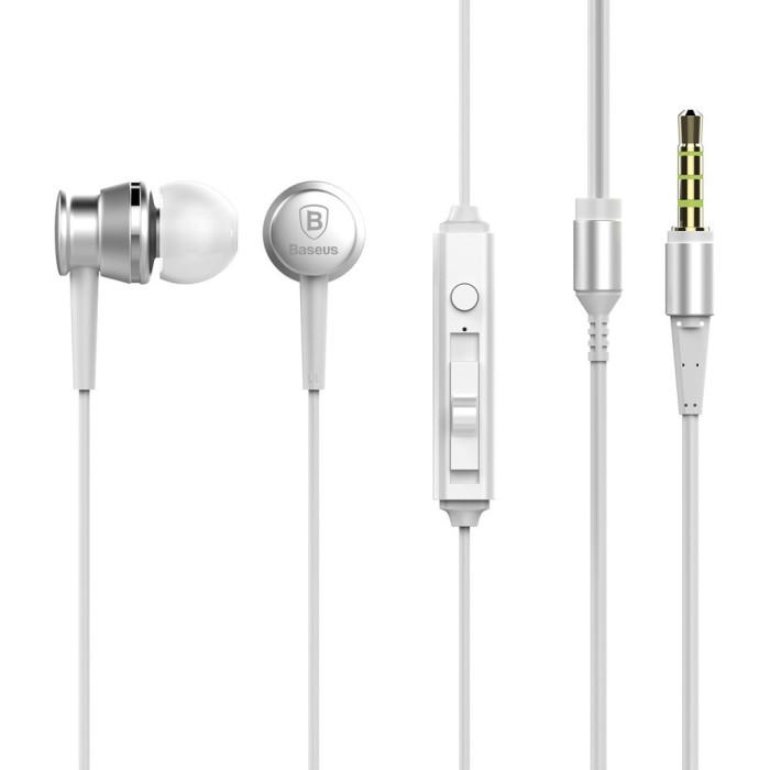Casti in-ear Baseus Lark Series cu control pe fir si microfon, silver foto mare Casti in-ear Baseus Lark Series cu control pe fir si microfon, silver foto mare