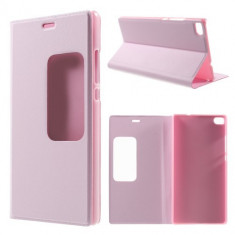 Husa protectie cu fereastra pentru Huawei Ascend P8 - roz foto