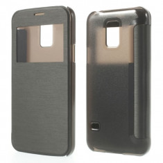 Husa de protectie flip cover cu ferestra pentru Samsung Galaxy S5 mini - neagra foto