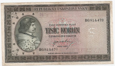 CEHOSLOVACIA 1000 KORUN COROANE 1945 VF SPECIMEN foto