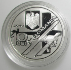 ROMANIA - 2010: Moneda 10 lei AG 999/1000 HENRI COANDA PROOF foto
