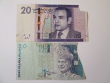 2 bancnote rupte:Maroc 20 Dirhams 2012+Malaezia 1 Ringgit 1998