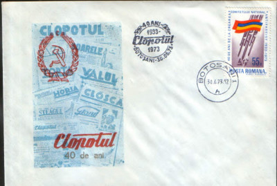 Romania - Plic ocazional 1973 - 40 de ani de existenta a ziarului &amp;quot; Clopotul &amp;quot; foto