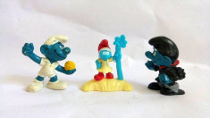 Lot 3 buc Figurina Strumf (Strumpf) vechi, vintage, colectie, cauciuc si plastic foto