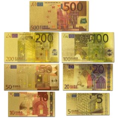 Set bancnote EURO placate cu aur 24k - color foto