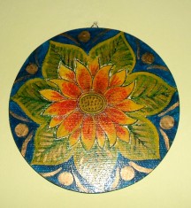 Floarea soarelui - Pictura decorativa vopsea in ulei pe lemn, tablou semnat