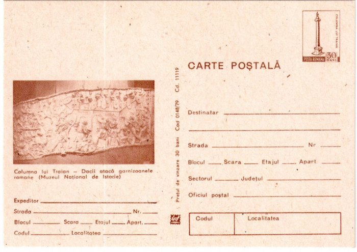 Romania 1979, CP, Columna lui Traian - Dacii ataca garnizoanele romane