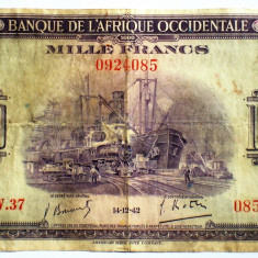 02. WWII AFRICA OCCIDENTALA ADMINISTRATIE FRANCEZA 1000 FRANCS FRANCI 1942 RARA